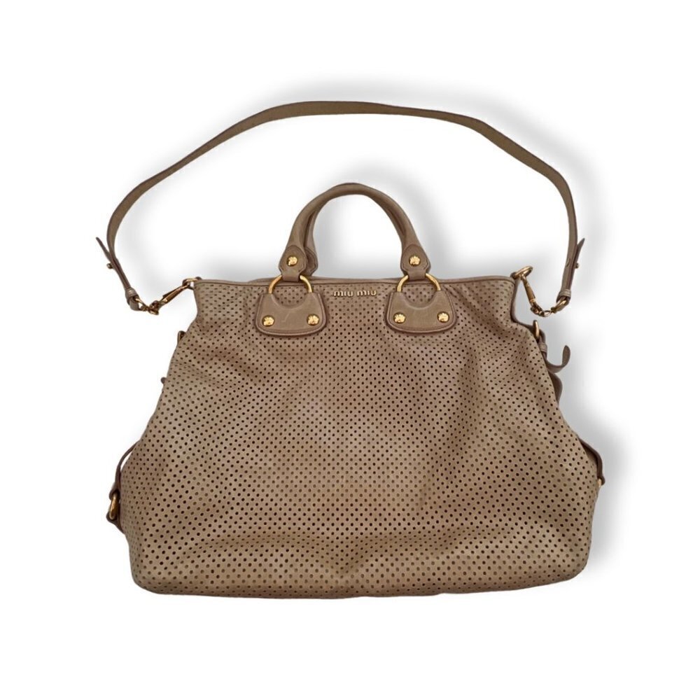 Miu Miu Perforated Leather Large Tote Bag / DAME